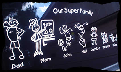 family sticker on car glass